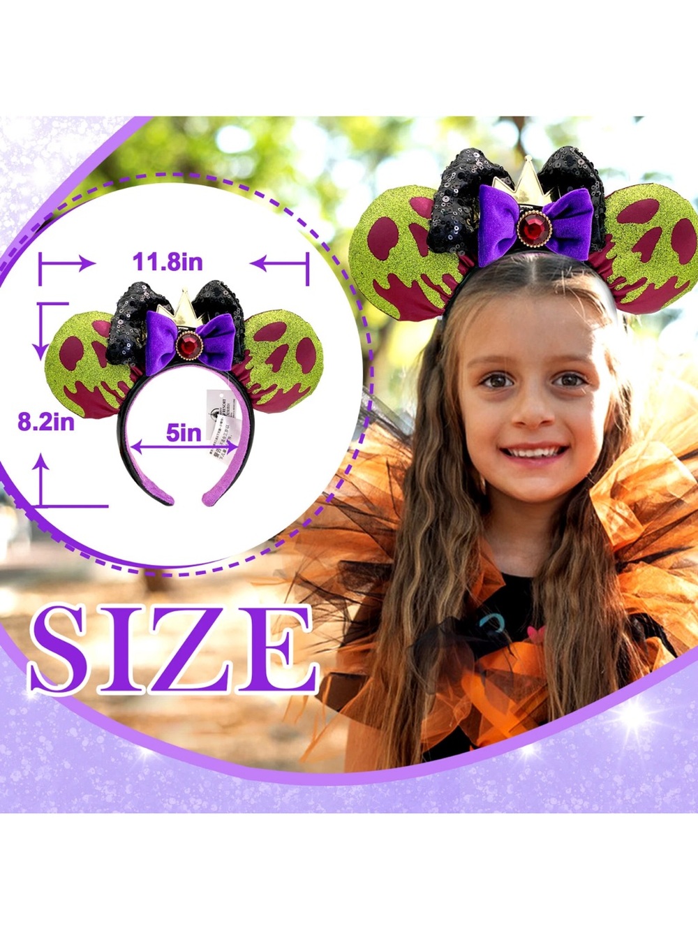 Disney Parks Headband Evil Queen Snow White Poison Apple Minnie Mouse Ear Bow - Picture 3 of 4